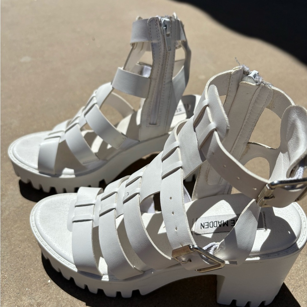 White Leather Strappy Steve Madden Heels